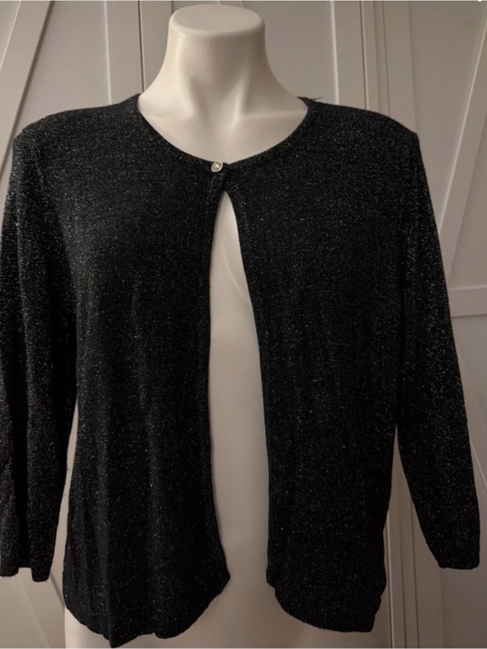 Metallic Black Open-Front Cardigan Sweater